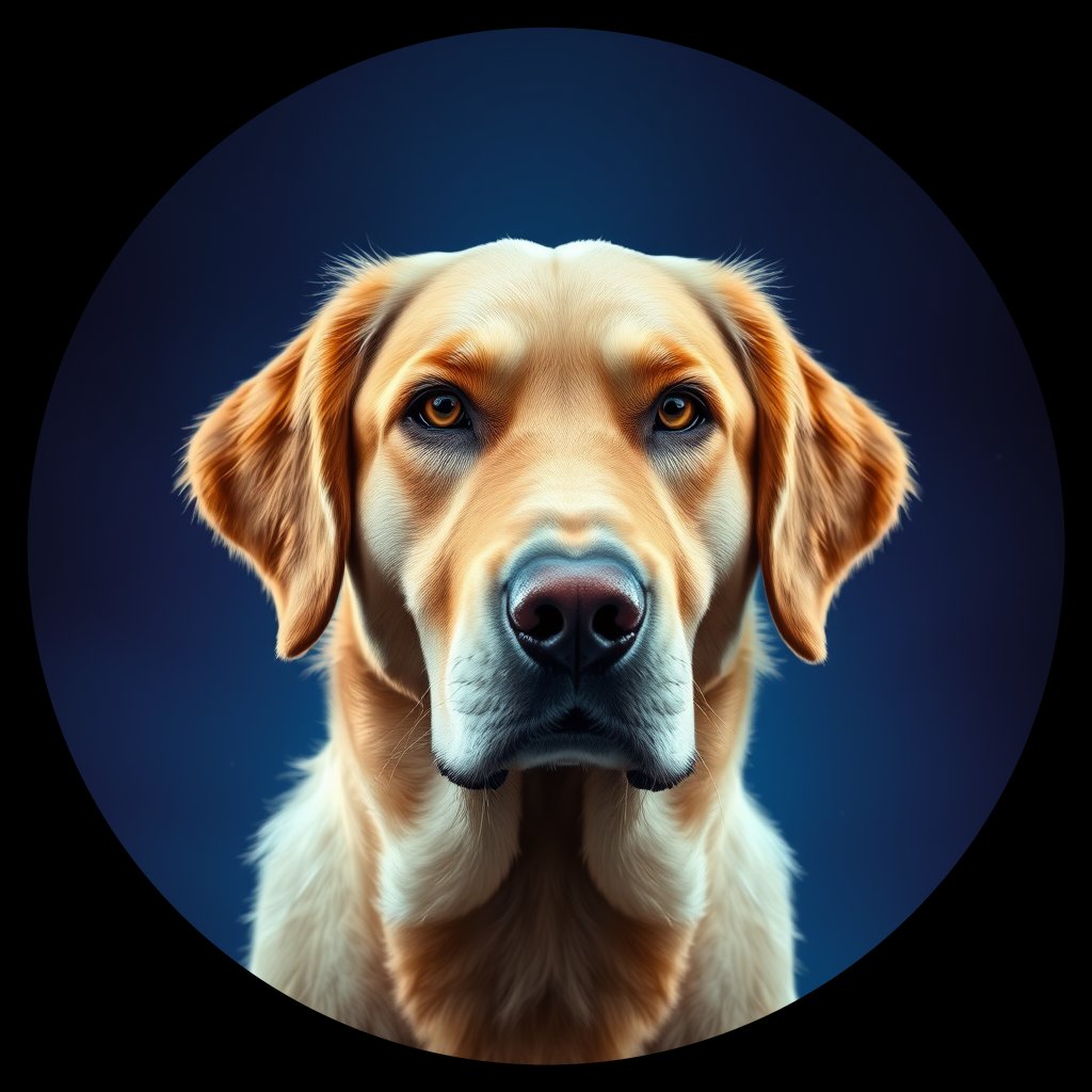 Cosmic medallion portrait of GRLS_grlsFBBILSXX, a Golden Retriever