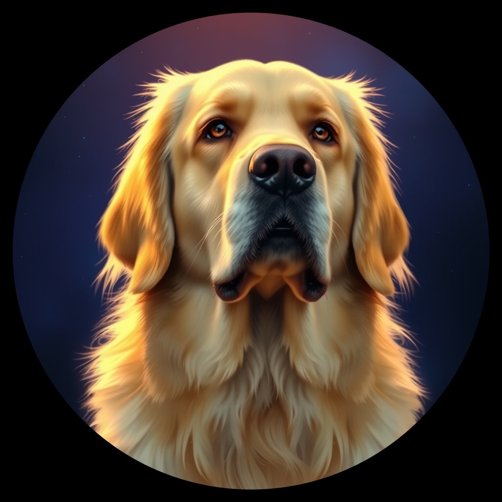 Cosmic medallion portrait of GRLS_grlsFC1D8UPP, a Golden Retriever