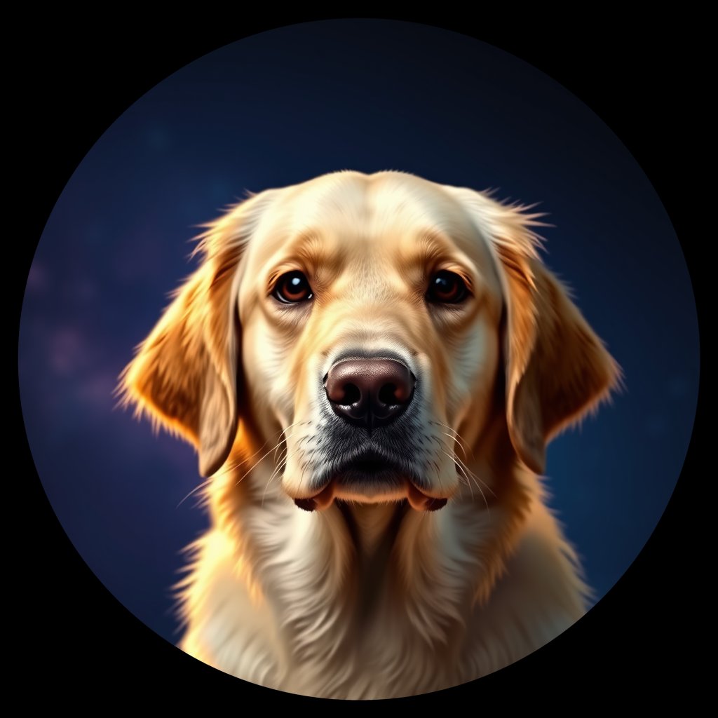 Cosmic medallion portrait of GRLS_grlsFCKJOZ11, a Golden Retriever