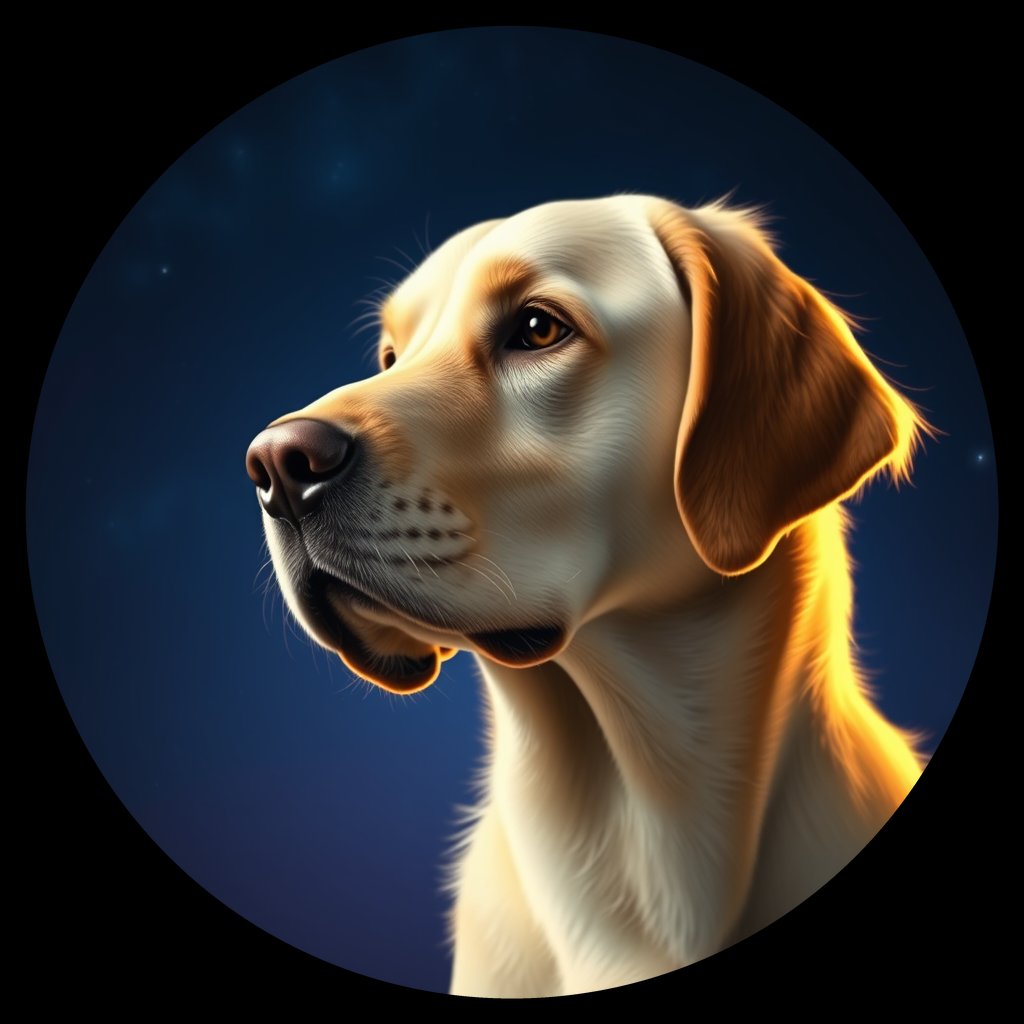 Cosmic medallion portrait of GRLS_grlsFCW3U9LL, a Golden Retriever