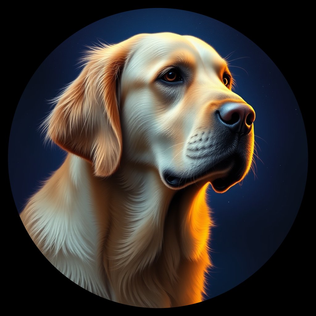 Cosmic medallion portrait of GRLS_grlsFD8D0QRR, a Golden Retriever