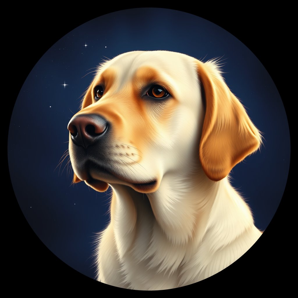 Cosmic medallion portrait of GRLS_grlsFEPIOL55, a Golden Retriever