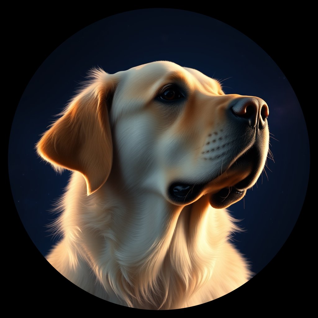 Cosmic medallion portrait of GRLS_grlsFF3DCAOO, a Golden Retriever