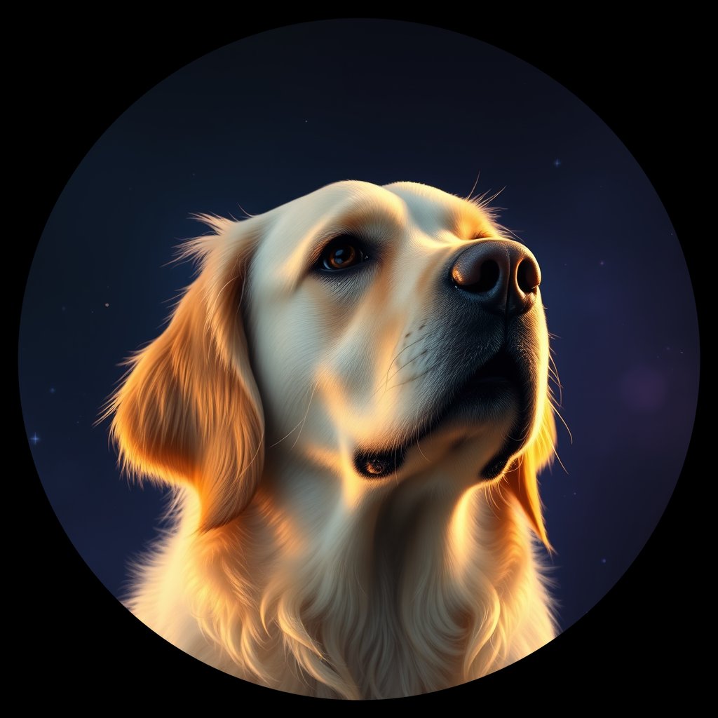 Cosmic medallion portrait of GRLS_grlsFFKE0M33, a Golden Retriever