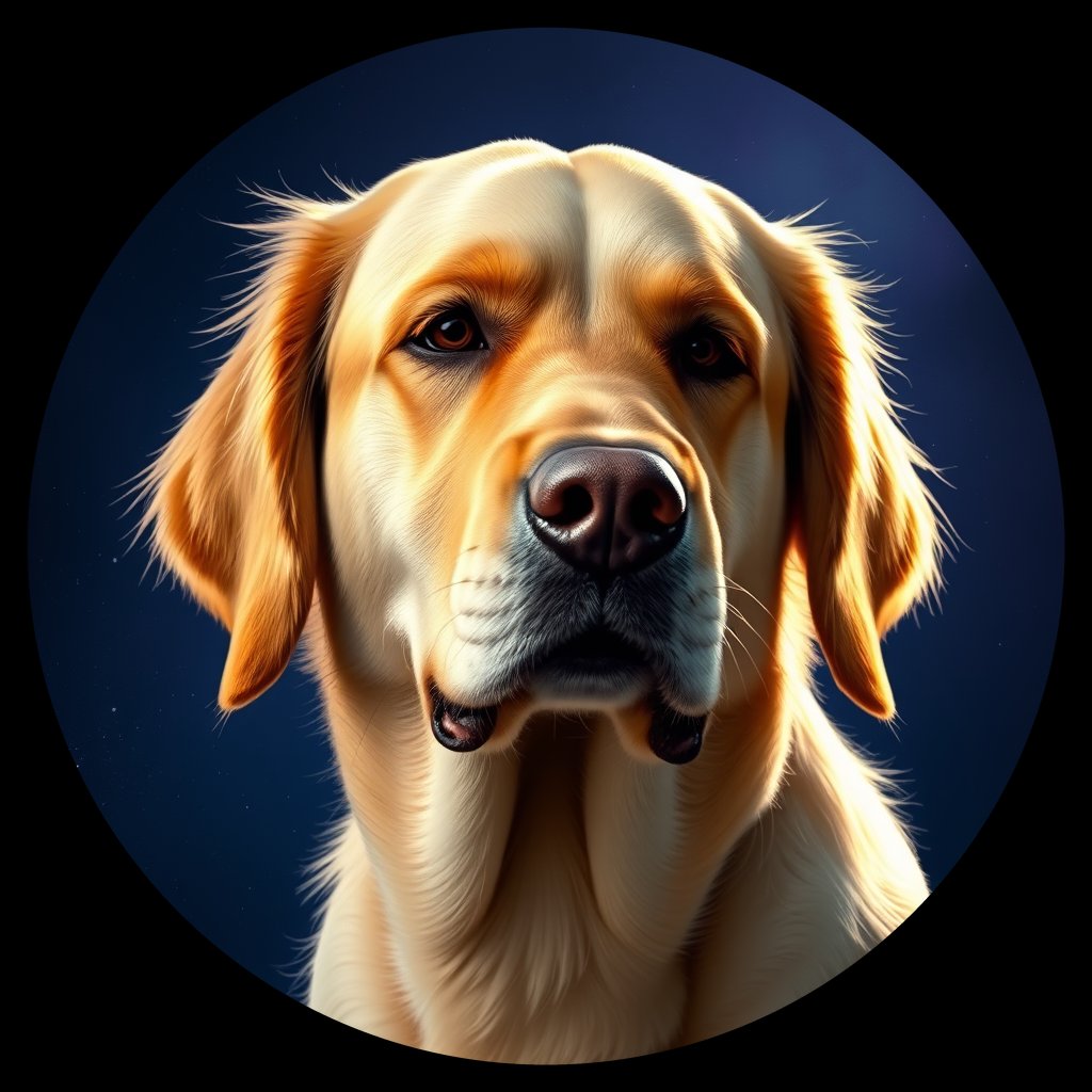 Cosmic medallion portrait of GRLS_grlsFIKPBYOO, a Golden Retriever