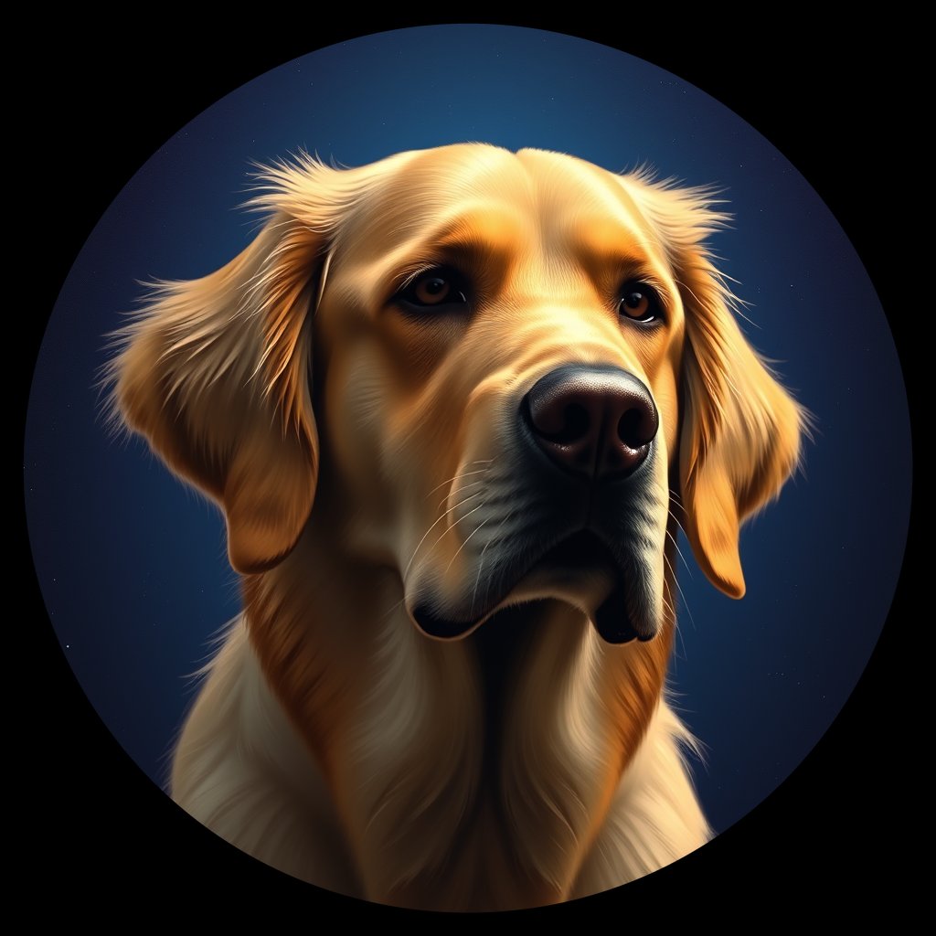 Cosmic medallion portrait of GRLS_grlsFIWHLRWW, a Golden Retriever