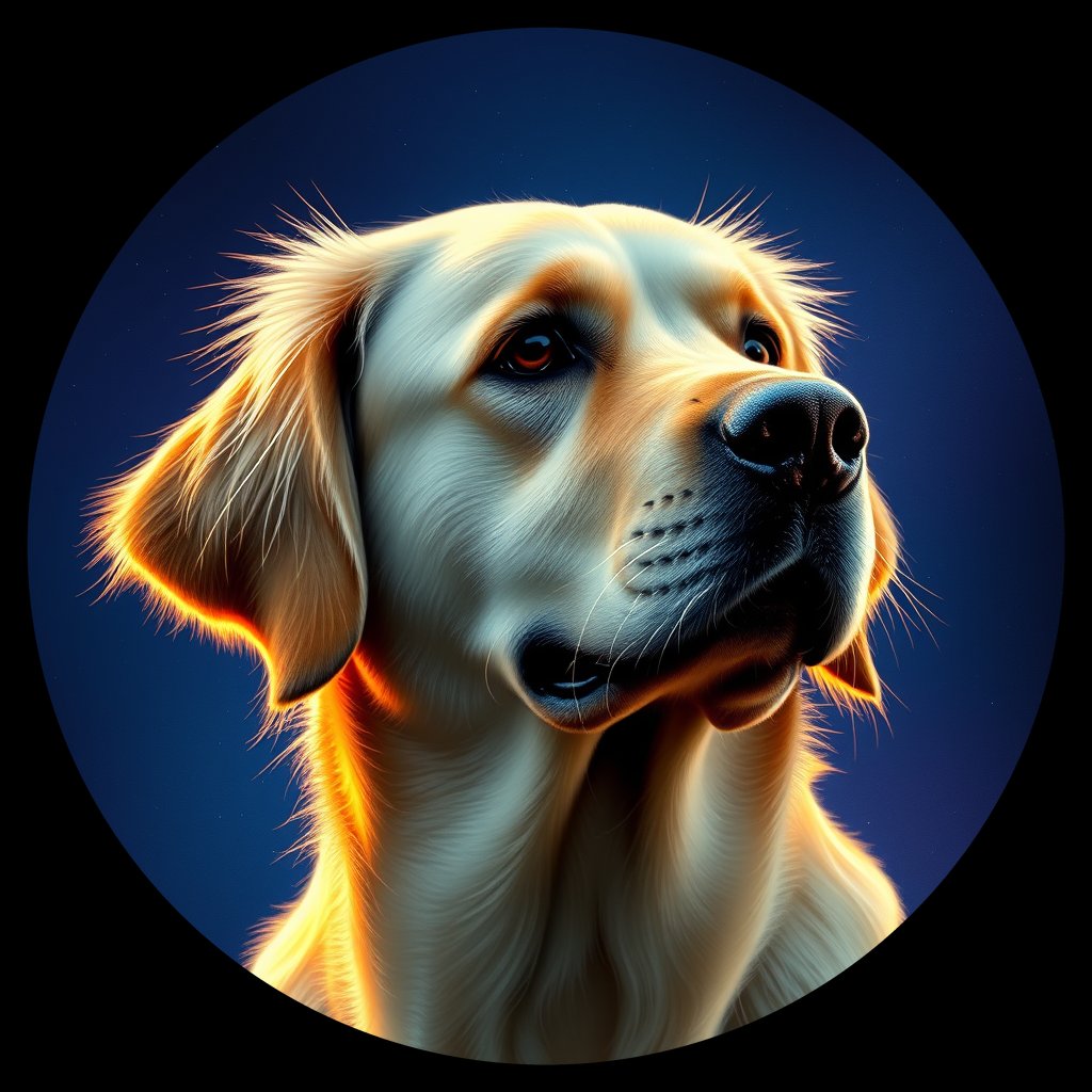 Cosmic medallion portrait of GRLS_grlsFIZCSR55, a Golden Retriever