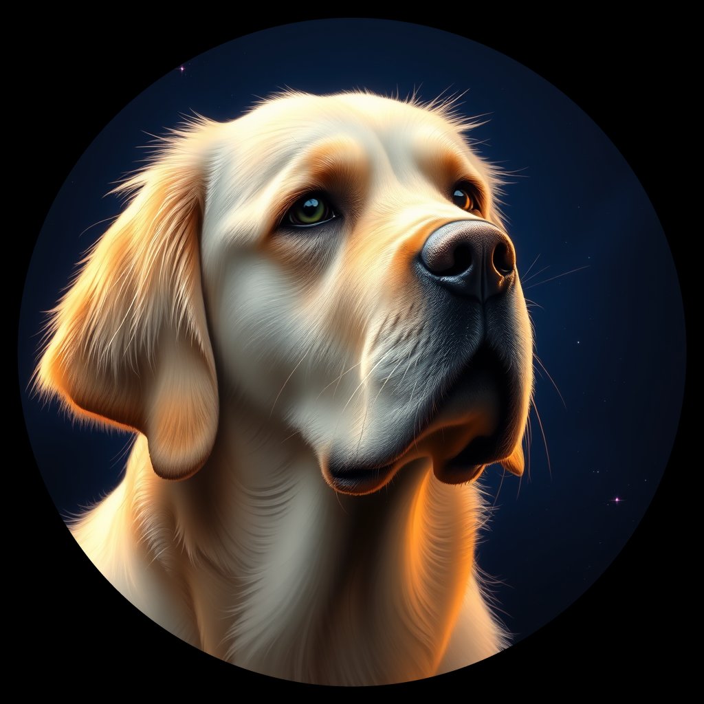 Cosmic medallion portrait of GRLS_grlsFJCZDEAA, a Golden Retriever