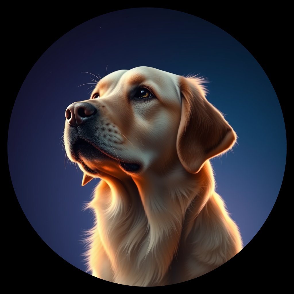 Cosmic medallion portrait of GRLS_grlsFK1K1D00, a Golden Retriever