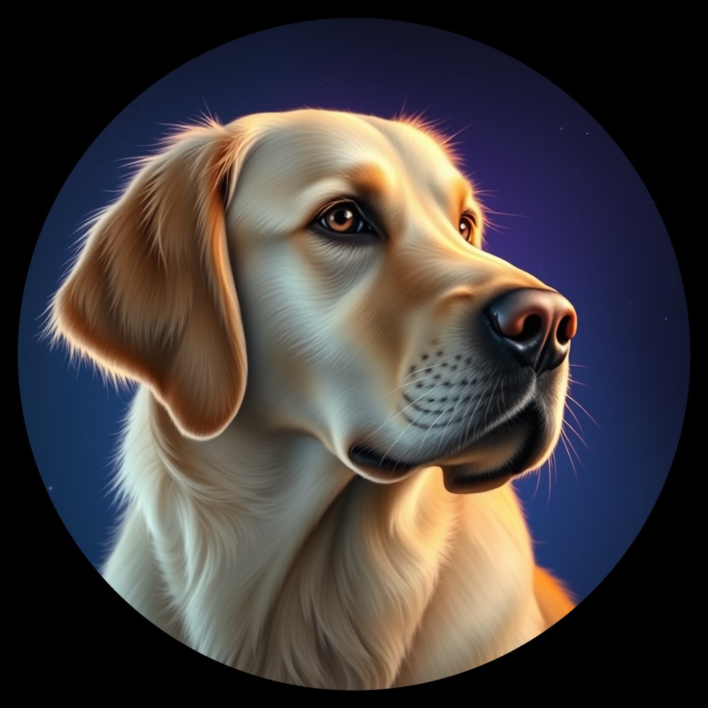 Cosmic medallion portrait of GRLS_grlsFK5ZVO44, a Golden Retriever
