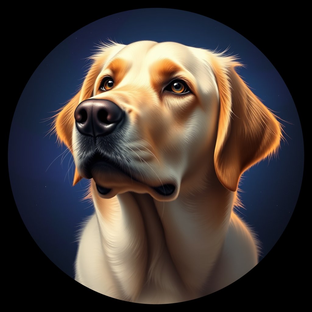Cosmic medallion portrait of GRLS_grlsFKWD1FKK, a Golden Retriever
