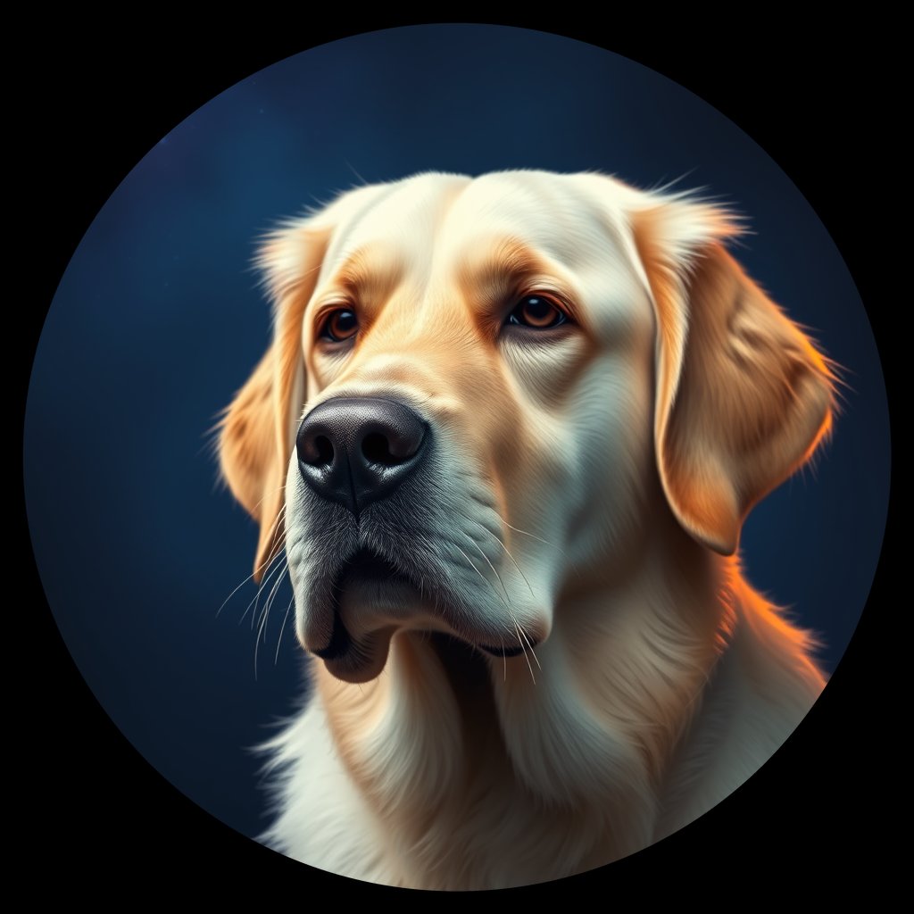 Cosmic medallion portrait of GRLS_grlsFMTL4P77, a Golden Retriever