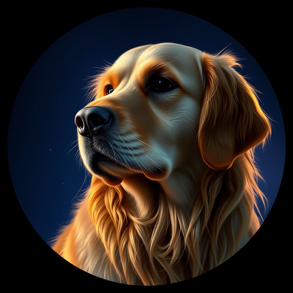 Cosmic medallion portrait of GRLS_grlsFO5R9P88, a Golden Retriever