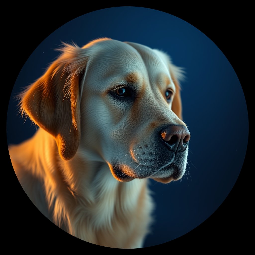Cosmic medallion portrait of GRLS_grlsFP95S1AA, a Golden Retriever