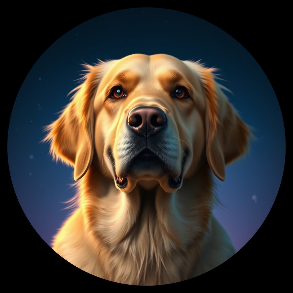 Cosmic medallion portrait of GRLS_grlsFPN14Q00, a Golden Retriever