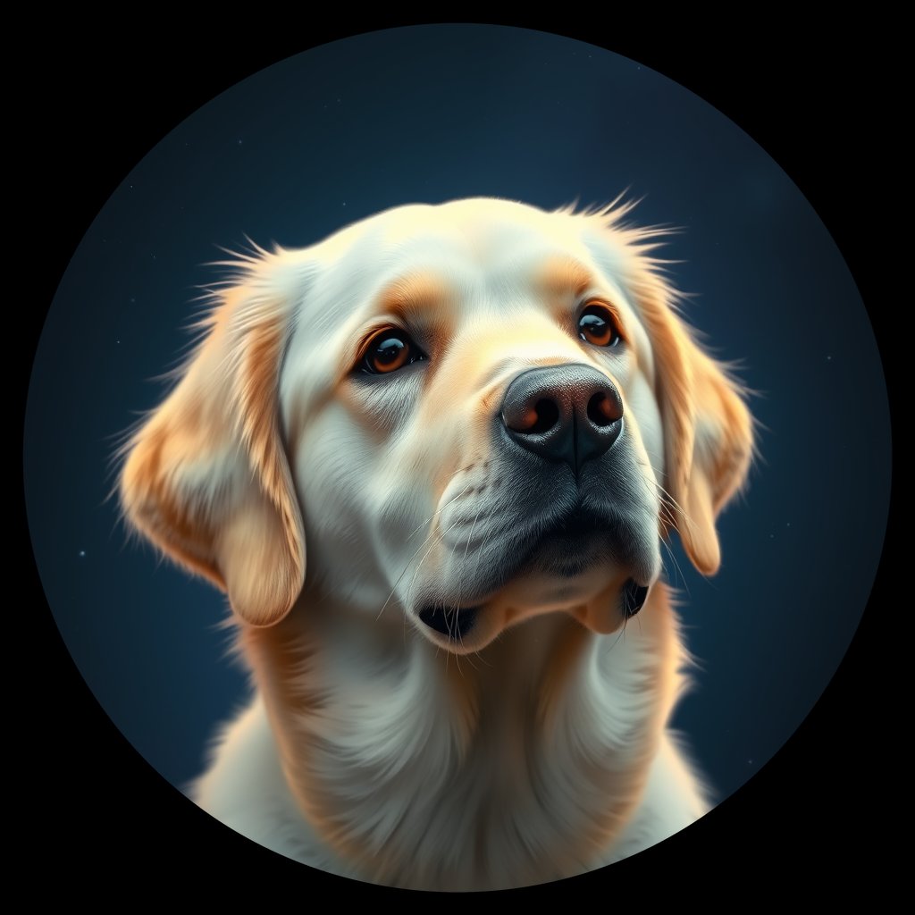 Cosmic medallion portrait of GRLS_grlsFQBW5JWW, a Golden Retriever