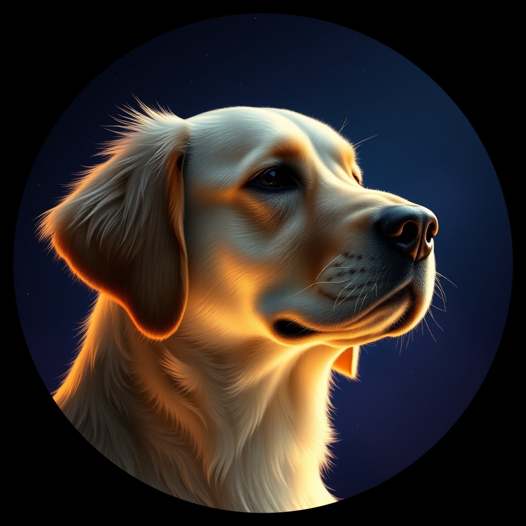 Cosmic medallion portrait of GRLS_grlsFQJHE177, a Golden Retriever