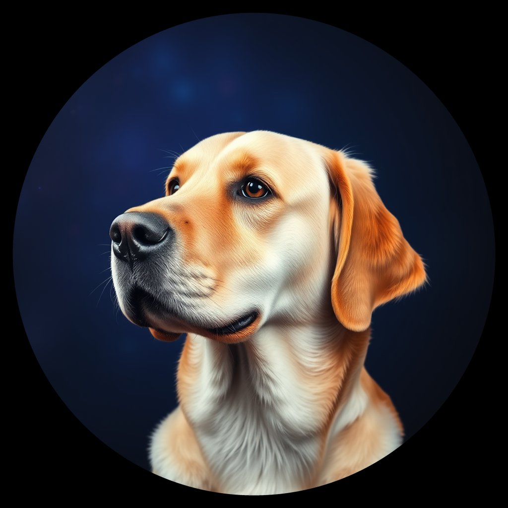 Cosmic medallion portrait of GRLS_grlsFR315RMM, a Golden Retriever
