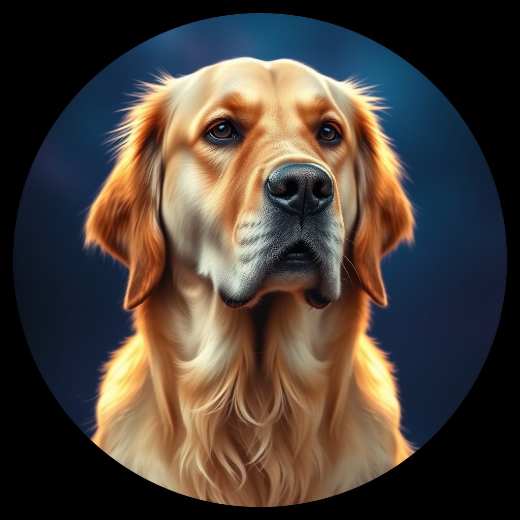 Cosmic medallion portrait of GRLS_grlsFSBDGO11, a Golden Retriever