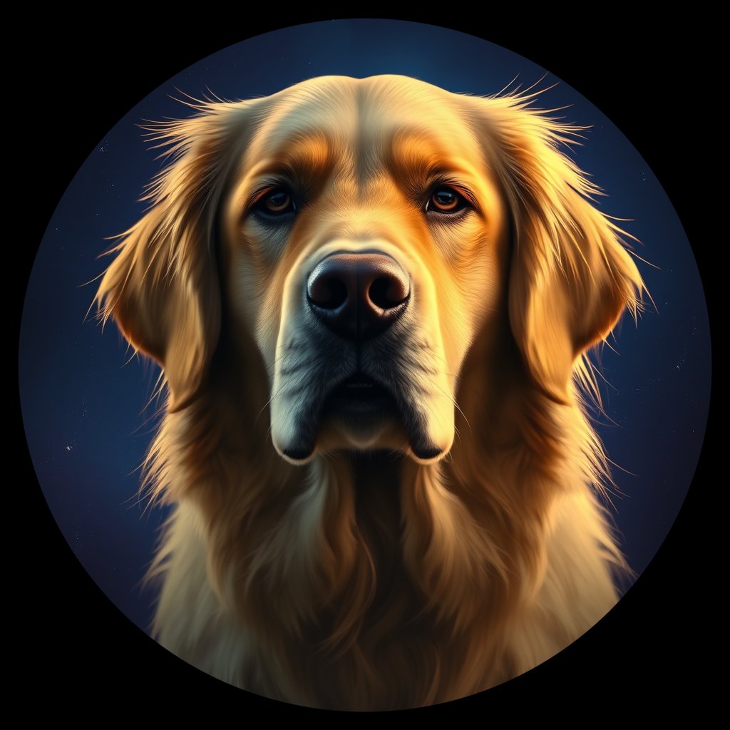Cosmic medallion portrait of GRLS_grlsFSW6J4TT, a Golden Retriever