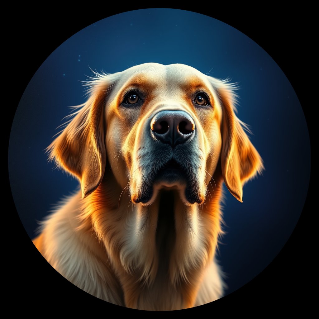 Cosmic medallion portrait of GRLS_grlsFTJF9UMM, a Golden Retriever