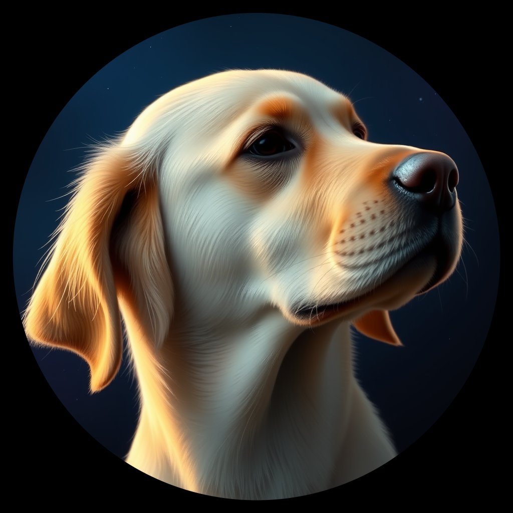 Cosmic medallion portrait of GRLS_grlsFUNUMZSS, a Golden Retriever