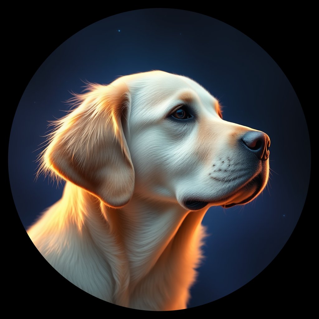 Cosmic medallion portrait of GRLS_grlsFVH2VFOO, a Golden Retriever