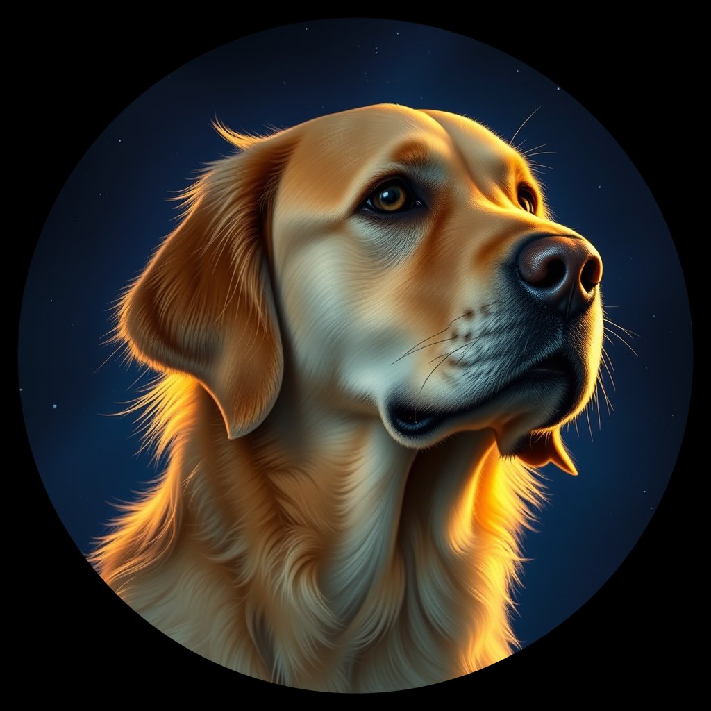 Cosmic medallion portrait of GRLS_grlsFW324JTT, a Golden Retriever