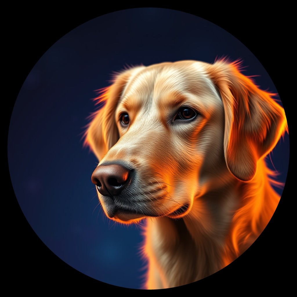 Cosmic medallion portrait of GRLS_grlsFXHF5TPP, a Golden Retriever