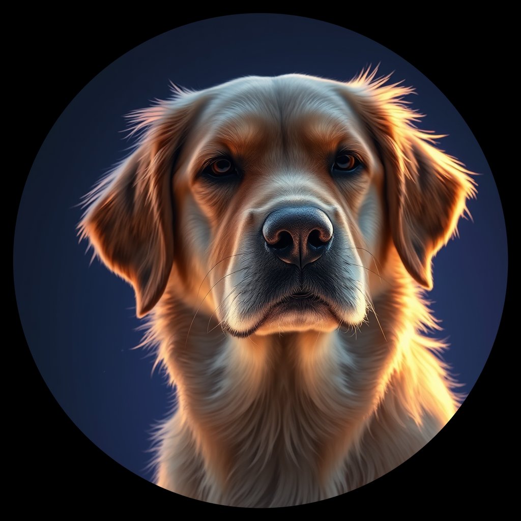 Cosmic medallion portrait of GRLS_grlsFY8KSI00, a Golden Retriever