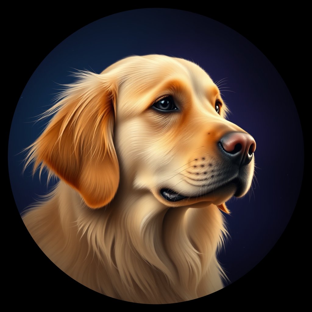 Cosmic medallion portrait of GRLS_grlsFY9FEAWW, a Golden Retriever