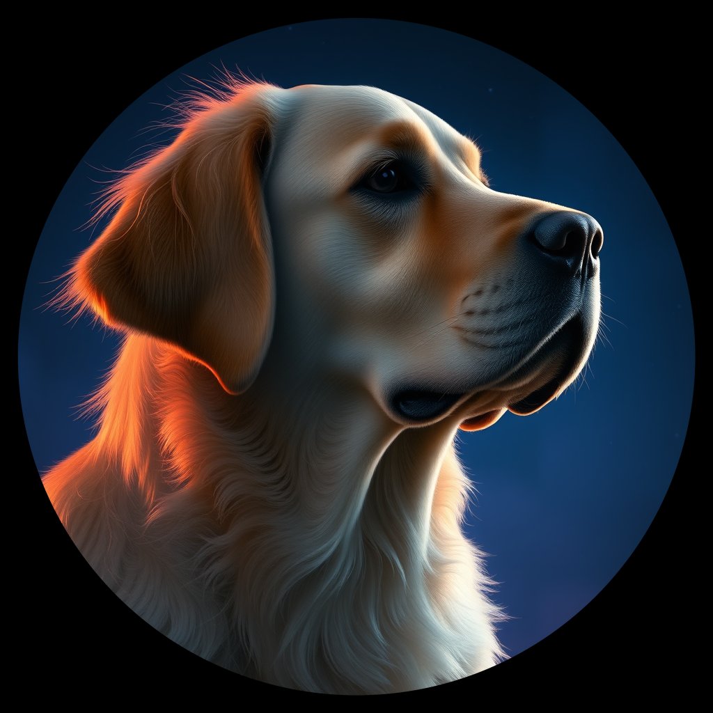 Cosmic medallion portrait of GRLS_grlsFYWMDHWW, a Golden Retriever