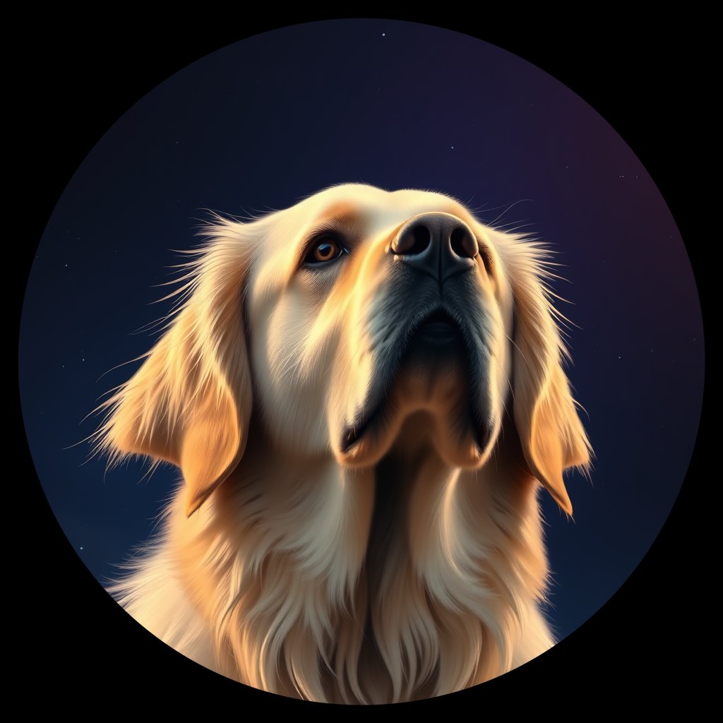 Cosmic medallion portrait of GRLS_grlsFZ89N7KK, a Golden Retriever