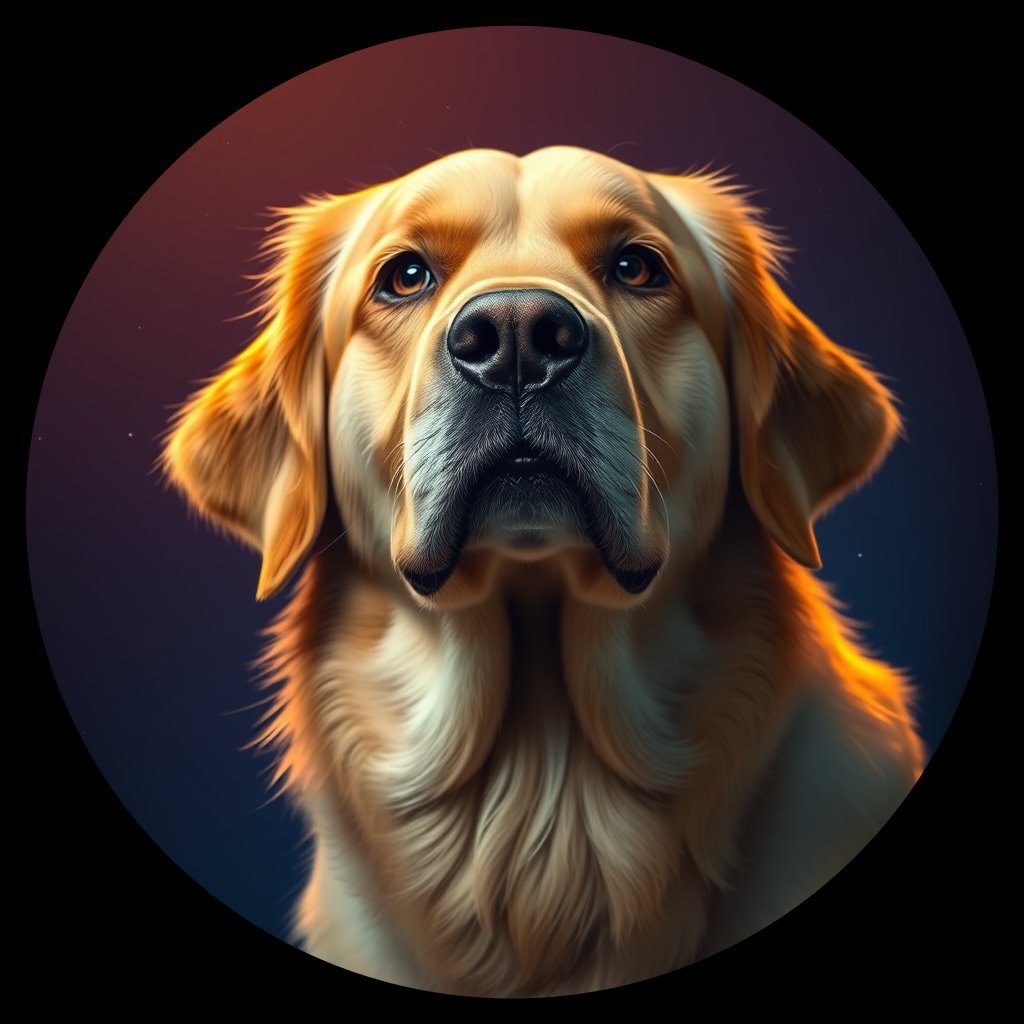 Cosmic medallion portrait of GRLS_grlsG10V3ELL, a Golden Retriever