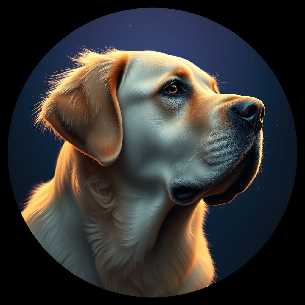Cosmic medallion portrait of GRLS_grlsG12H8UBB, a Golden Retriever