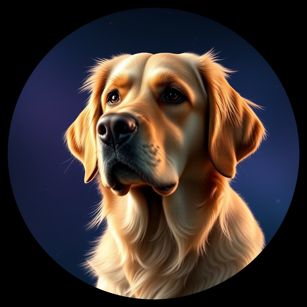 Cosmic medallion portrait of GRLS_grlsG1NZXTPP, a Golden Retriever