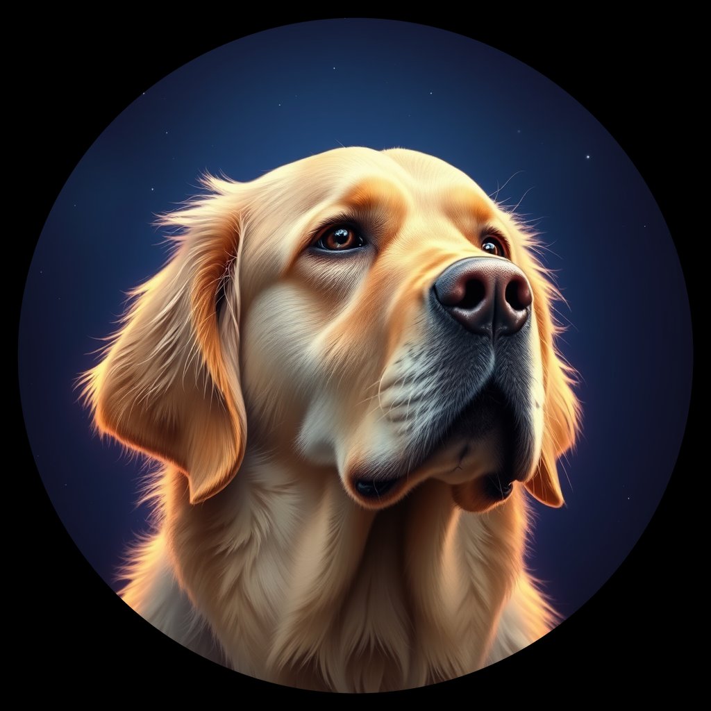 Cosmic medallion portrait of GRLS_grlsG1R4BEII, a Golden Retriever