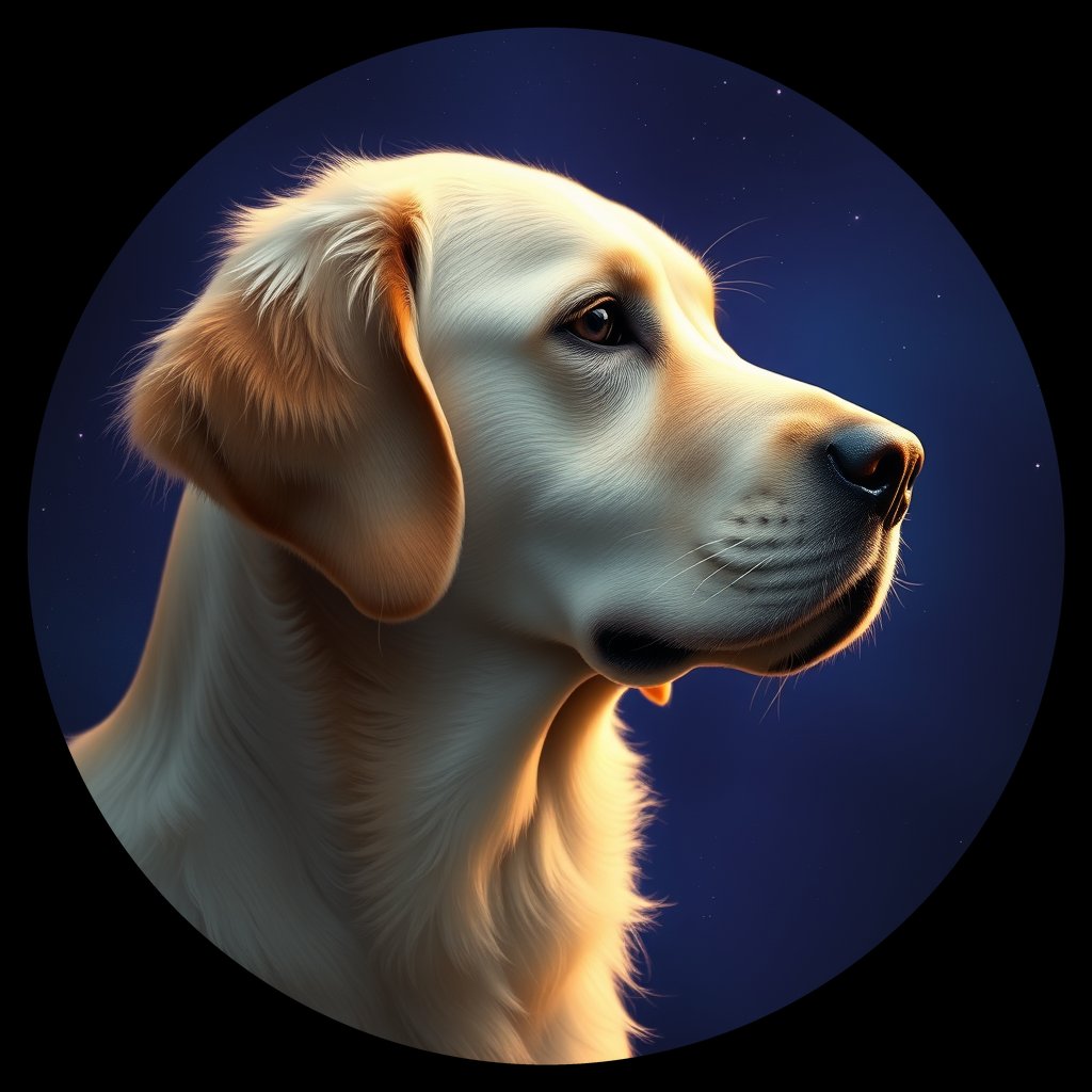 Cosmic medallion portrait of GRLS_grlsG2II8RFF, a Golden Retriever