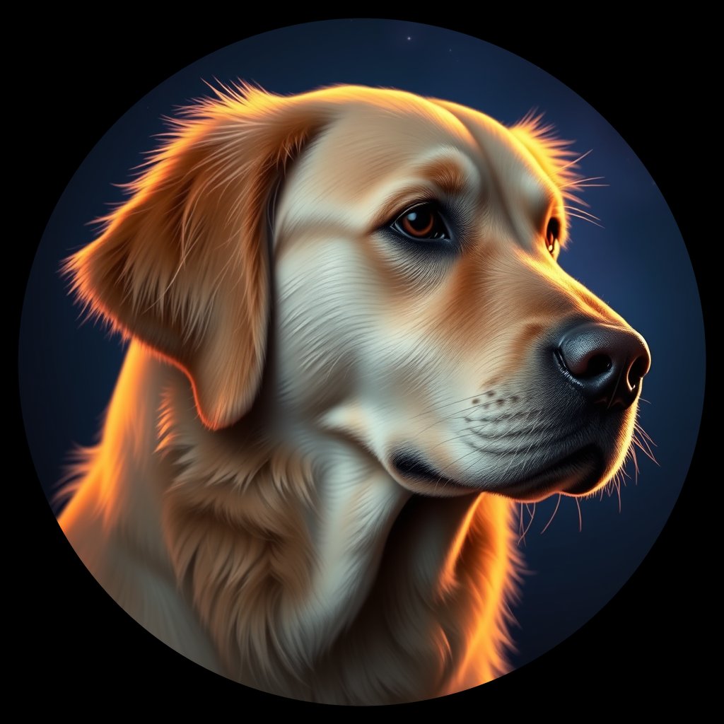Cosmic medallion portrait of GRLS_grlsG2JULRR, a Golden Retriever