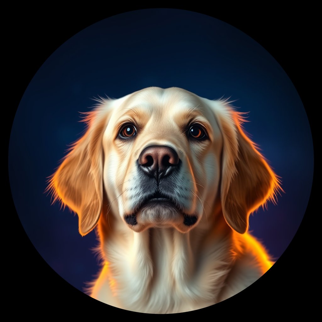 Cosmic medallion portrait of GRLS_grlsG3MKKZYY, a Golden Retriever