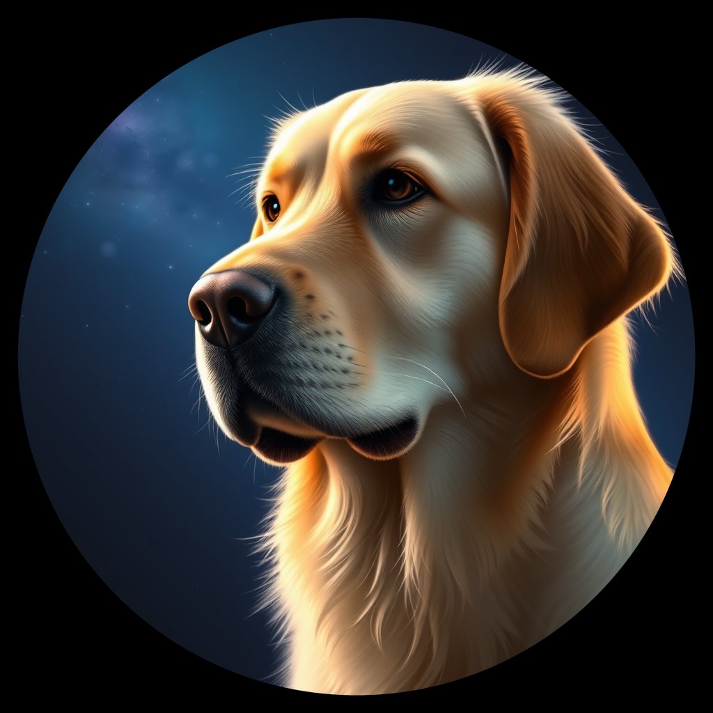 Cosmic medallion portrait of GRLS_grlsG41VHJBB, a Golden Retriever
