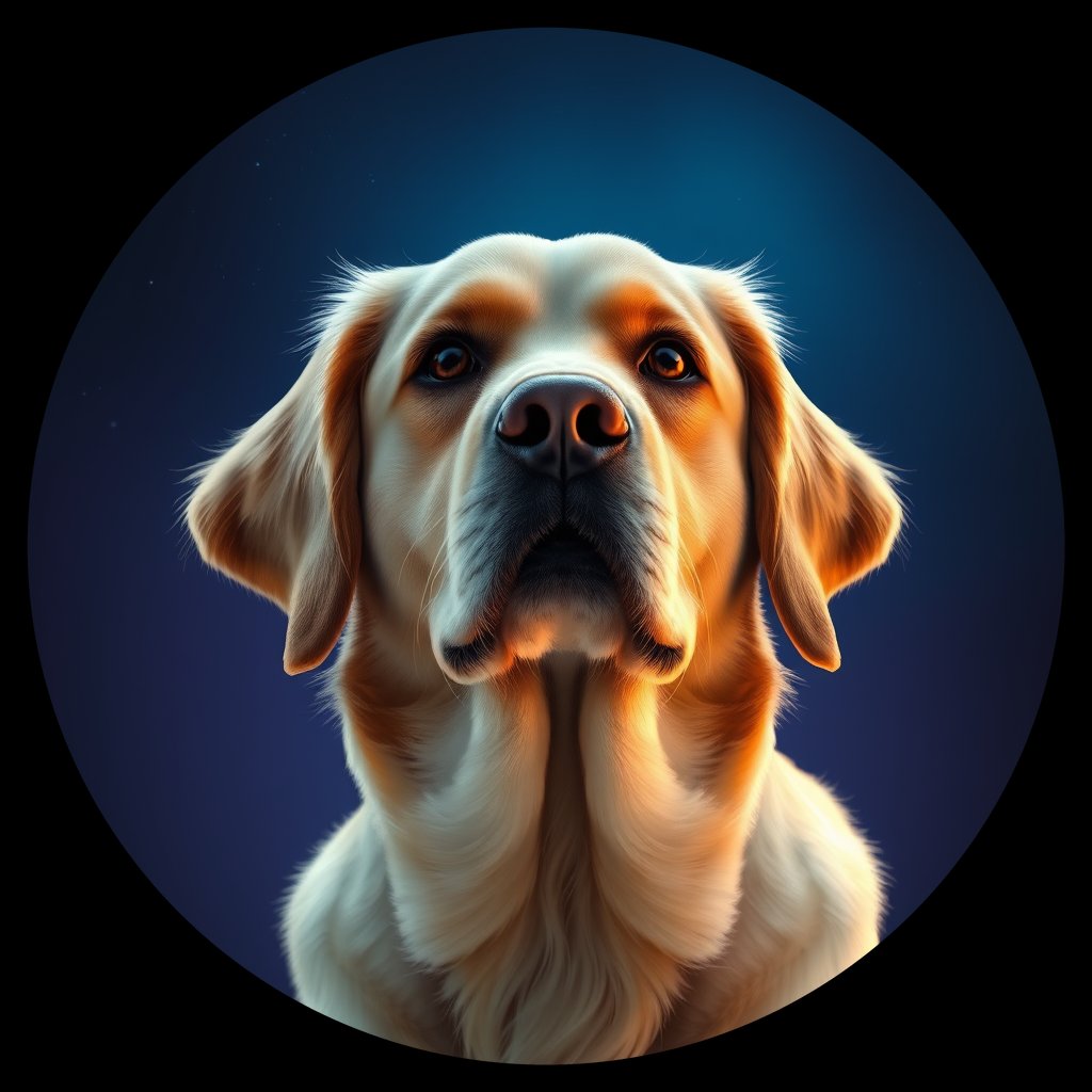 Cosmic medallion portrait of GRLS_grlsG4R39L00, a Golden Retriever