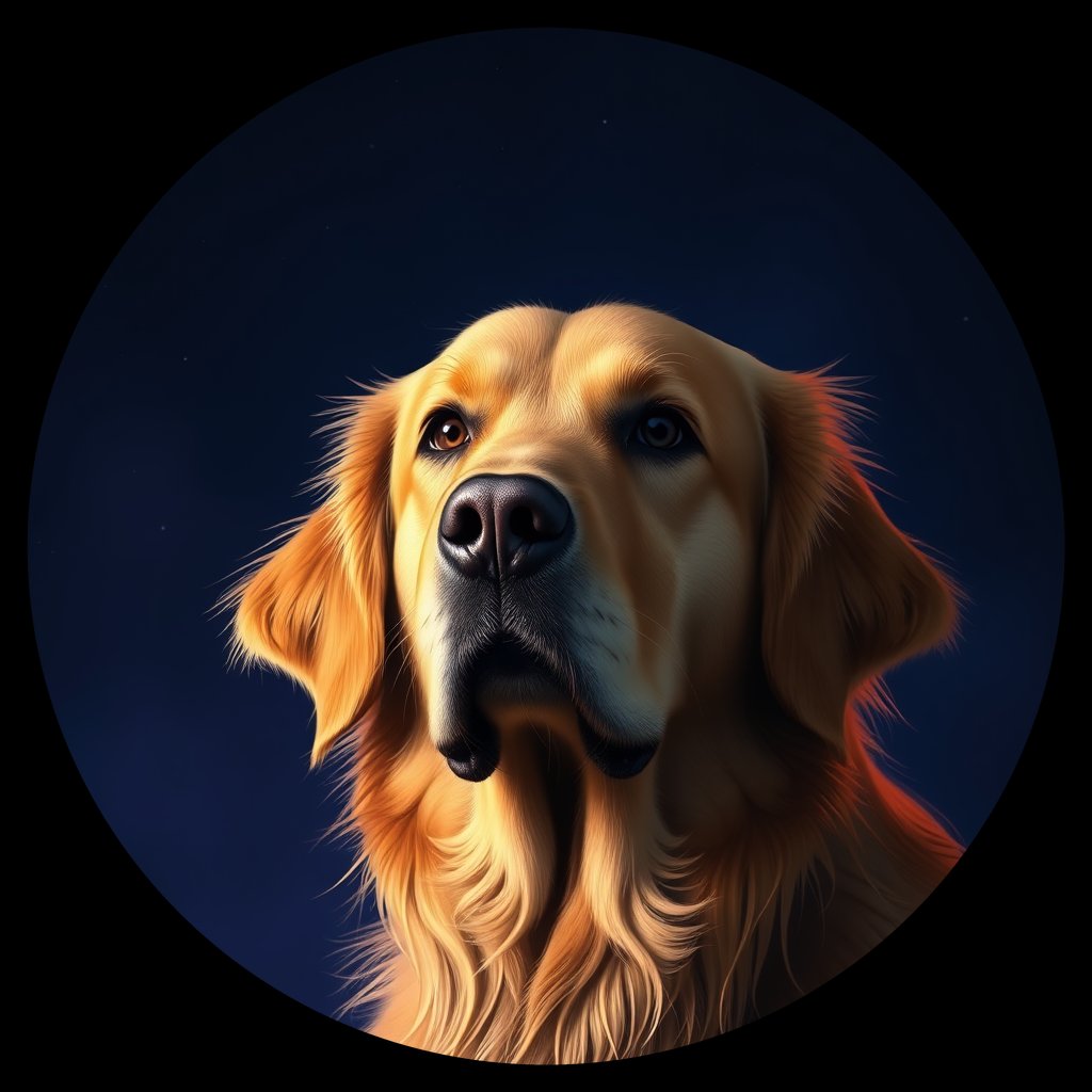 Cosmic medallion portrait of GRLS_grlsG5IC1QXX, a Golden Retriever