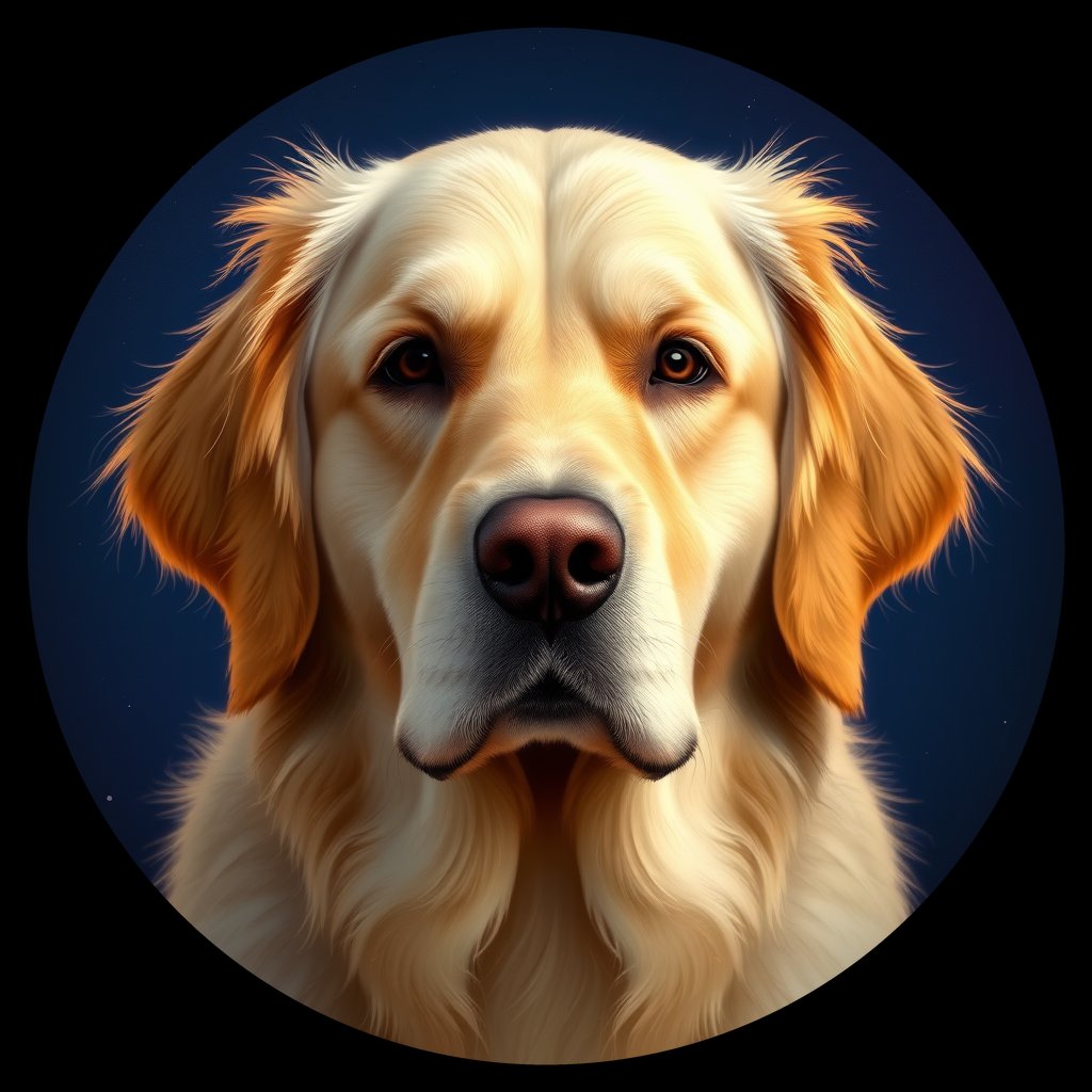 Cosmic medallion portrait of GRLS_grlsG6EFT66, a Golden Retriever