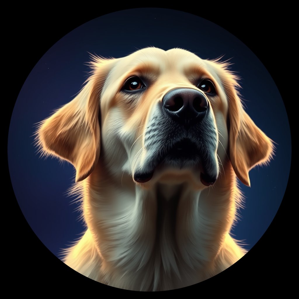 Cosmic medallion portrait of GRLS_grlsG6X3QR22, a Golden Retriever