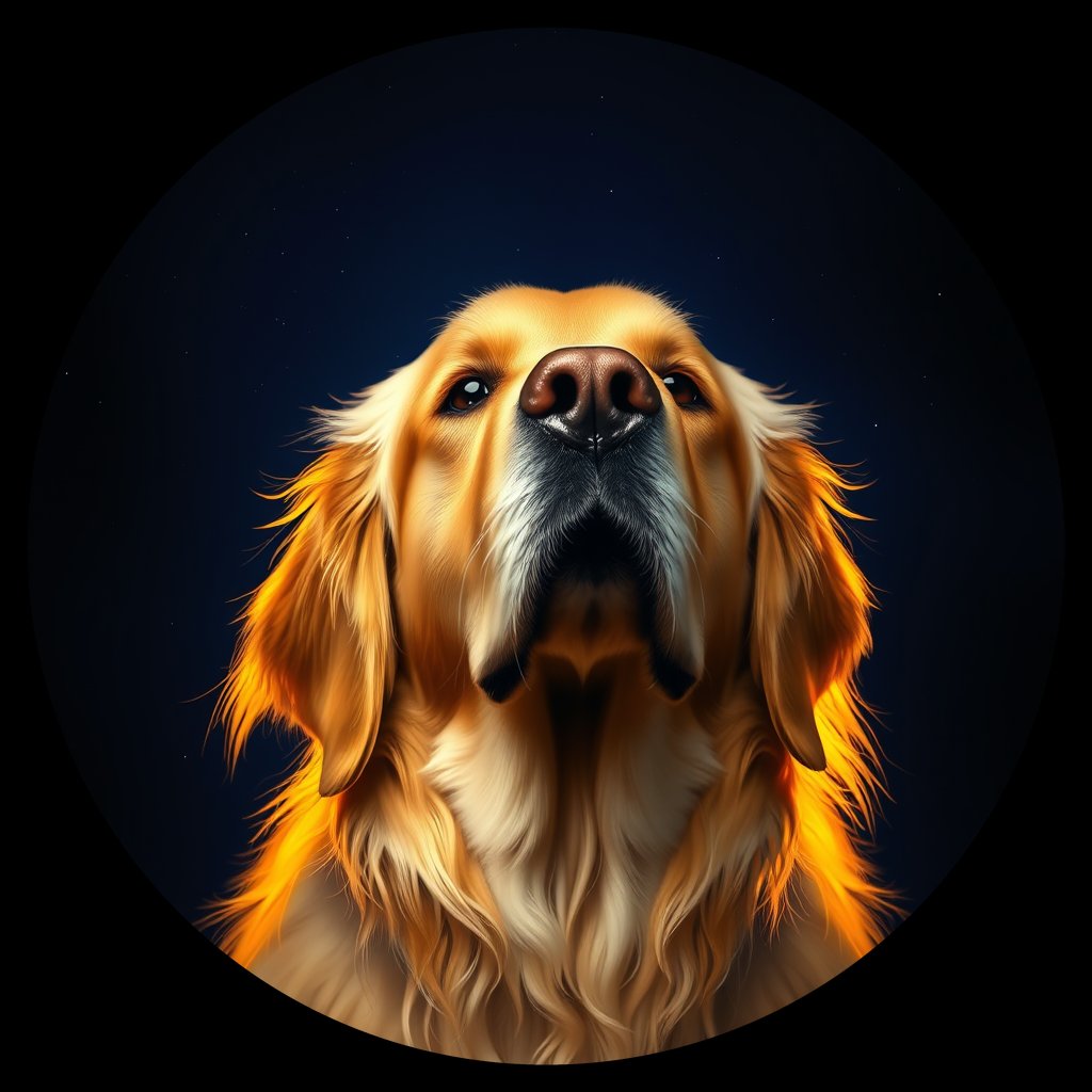 Cosmic medallion portrait of GRLS_grlsG8CEWDGG, a Golden Retriever