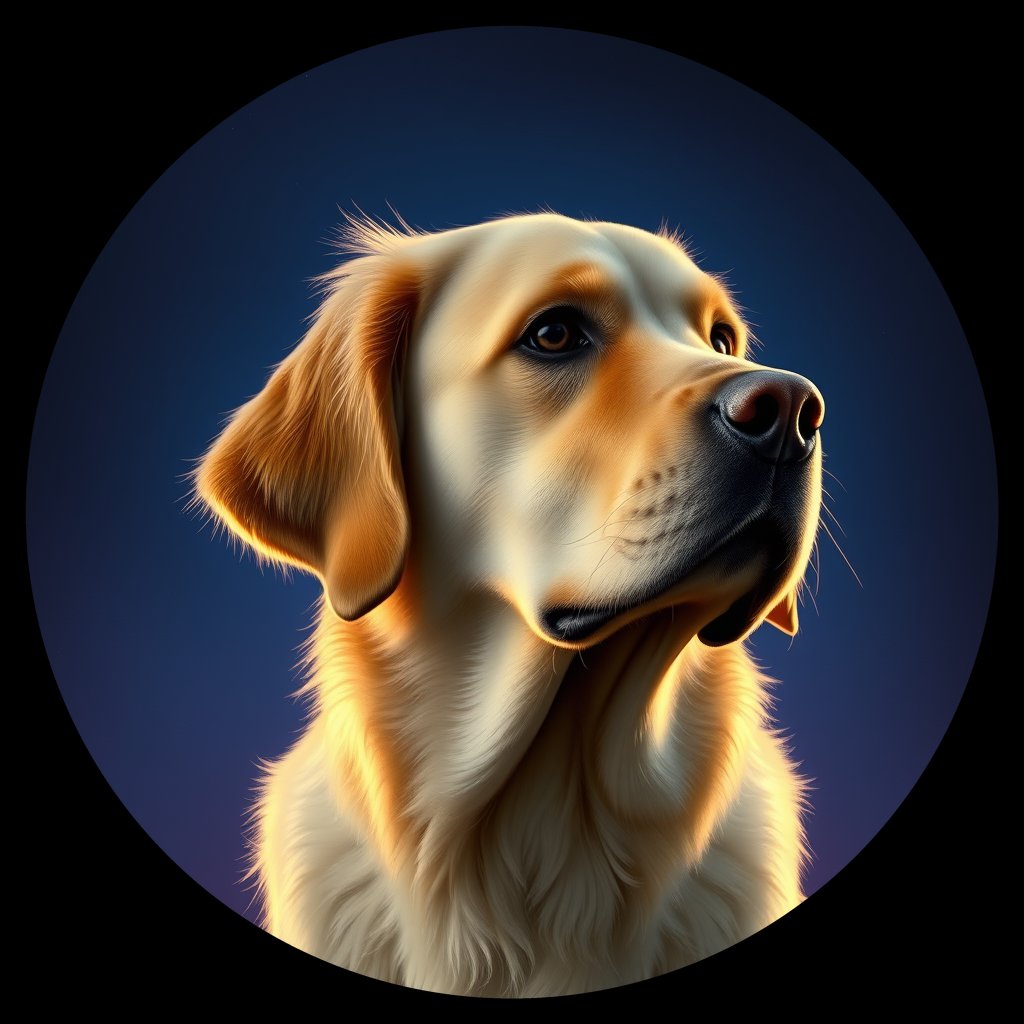Cosmic medallion portrait of GRLS_grlsG9W7YYXX, a Golden Retriever
