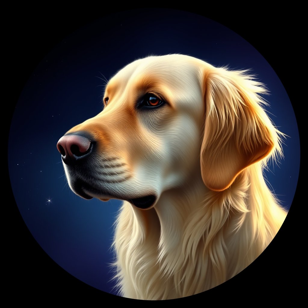 Cosmic medallion portrait of GRLS_grlsGBDDG0JJ, a Golden Retriever