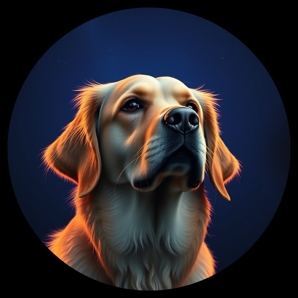 Cosmic medallion portrait of GRLS_grlsGD3KTBVV, a Golden Retriever