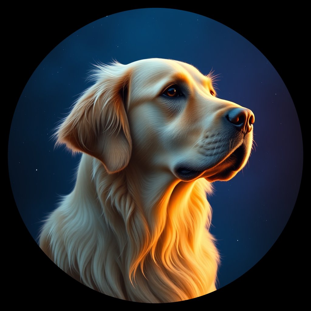Cosmic medallion portrait of GRLS_grlsGGWL20KK, a Golden Retriever